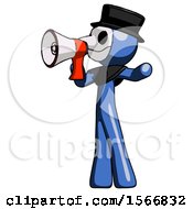 Blue Plague Doctor Man Shouting Into Megaphone Bullhorn Facing Left
