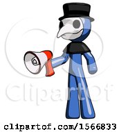 Poster, Art Print Of Blue Plague Doctor Man Holding Megaphone Bullhorn Facing Right