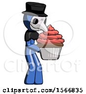Poster, Art Print Of Blue Plague Doctor Man Holding Large Cupcake Ready To Eat Or Serve