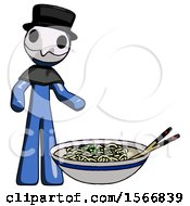 Blue Plague Doctor Man And Noodle Bowl Giant Soup Restaraunt Concept