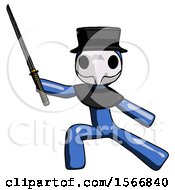 Poster, Art Print Of Blue Plague Doctor Man With Ninja Sword Katana In Defense Pose