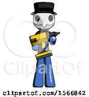 Poster, Art Print Of Blue Plague Doctor Man Holding Large Drill