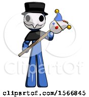 Poster, Art Print Of Blue Plague Doctor Man Holding Jester Diagonally
