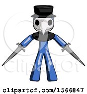 Poster, Art Print Of Blue Plague Doctor Man Two Sword Defense Pose