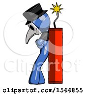 Poster, Art Print Of Blue Plague Doctor Man Leaning Against Dynimate Large Stick Ready To Blow