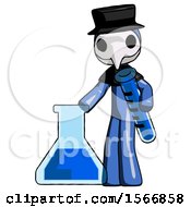 Poster, Art Print Of Blue Plague Doctor Man Holding Test Tube Beside Beaker Or Flask