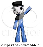 Poster, Art Print Of Blue Plague Doctor Man Waving Emphatically With Left Arm