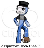 Poster, Art Print Of Blue Plague Doctor Man Standing With Foot On Football