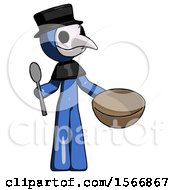 Poster, Art Print Of Blue Plague Doctor Man With Empty Bowl And Spoon Ready To Make Something