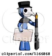 Poster, Art Print Of Blue Plague Doctor Man Holding Large Envelope And Calligraphy Pen