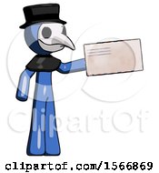Poster, Art Print Of Blue Plague Doctor Man Holding Large Envelope