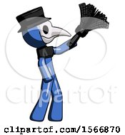 Poster, Art Print Of Blue Plague Doctor Man Dusting With Feather Duster Upwards