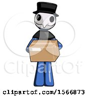 Poster, Art Print Of Blue Plague Doctor Man Holding Box Sent Or Arriving In Mail