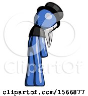 Poster, Art Print Of Blue Plague Doctor Man Depressed With Head Down Back To Viewer Right