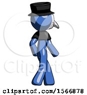 Blue Plague Doctor Man Walking Away Direction Right View