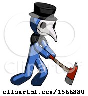 Poster, Art Print Of Blue Plague Doctor Man Striking With A Red Firefighters Ax