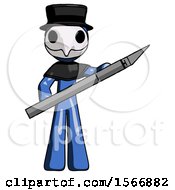 Blue Plague Doctor Man Holding Large Scalpel