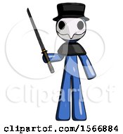 Poster, Art Print Of Blue Plague Doctor Man Standing Up With Ninja Sword Katana