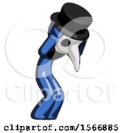 Blue Plague Doctor Man With Headache Or Covering Ears Turned To His Right