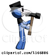 Poster, Art Print Of Blue Plague Doctor Man Hammering Something On The Right