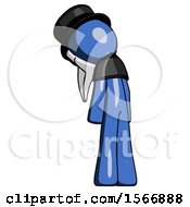 Blue Plague Doctor Man Depressed With Head Down Back To Viewer Left