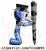 Poster, Art Print Of Blue Plague Doctor Man Posing With Giant Pen In Powerful Yet Awkward Manner