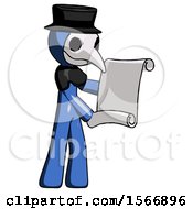 Poster, Art Print Of Blue Plague Doctor Man Holding Blueprints Or Scroll