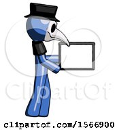 Poster, Art Print Of Blue Plague Doctor Man Show Tablet Device Computer To Viewer Blank Area