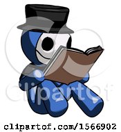 Poster, Art Print Of Blue Plague Doctor Man Reading Book While Sitting Down