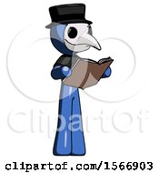 Poster, Art Print Of Blue Plague Doctor Man Reading Book While Standing Up Facing Away