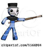 Poster, Art Print Of Blue Plague Doctor Man Bo Staff Pointing Right Kung Fu Pose