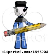 Poster, Art Print Of Blue Plague Doctor Man Writer Or Blogger Holding Large Pencil