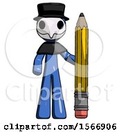 Poster, Art Print Of Blue Plague Doctor Man With Large Pencil Standing Ready To Write