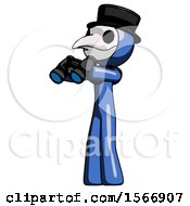 Poster, Art Print Of Blue Plague Doctor Man Holding Binoculars Ready To Look Left