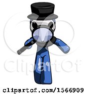 Blue Plague Doctor Man Looking Down Through Magnifying Glass