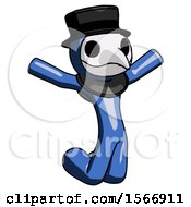 Blue Plague Doctor Man Jumping Or Kneeling With Gladness