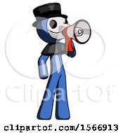 Poster, Art Print Of Blue Plague Doctor Man Shouting Into Megaphone Bullhorn Facing Right