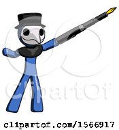 Poster, Art Print Of Blue Plague Doctor Man Pen Is Mightier Than The Sword Calligraphy Pose
