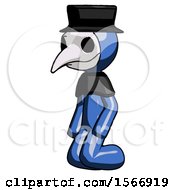 Blue Plague Doctor Man Kneeling Angle View Left