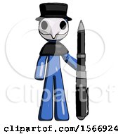 Blue Plague Doctor Man Holding Large Pen