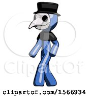 Blue Plague Doctor Man Man Walking Turned Left Front View