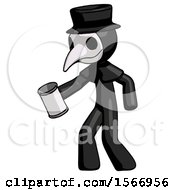 Black Plague Doctor Man Begger Holding Can Begging Or Asking For Charity Facing Left