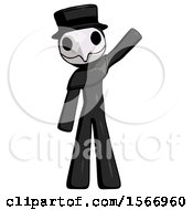 Black Plague Doctor Man Waving Emphatically With Left Arm