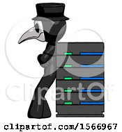 Poster, Art Print Of Black Plague Doctor Man Resting Against Server Rack
