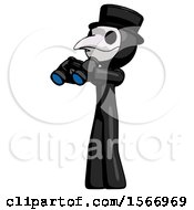 Poster, Art Print Of Black Plague Doctor Man Holding Binoculars Ready To Look Left