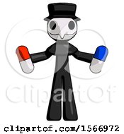 Black Plague Doctor Man Holding A Red Pill And Blue Pill