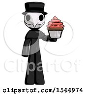 Poster, Art Print Of Black Plague Doctor Man Presenting Pink Cupcake To Viewer
