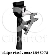 Poster, Art Print Of Black Plague Doctor Man Using Wrench Adjusting Something To Right