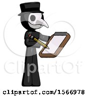 Poster, Art Print Of Black Plague Doctor Man Using Clipboard And Pencil