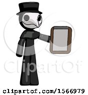 Poster, Art Print Of Black Plague Doctor Man Showing Clipboard To Viewer